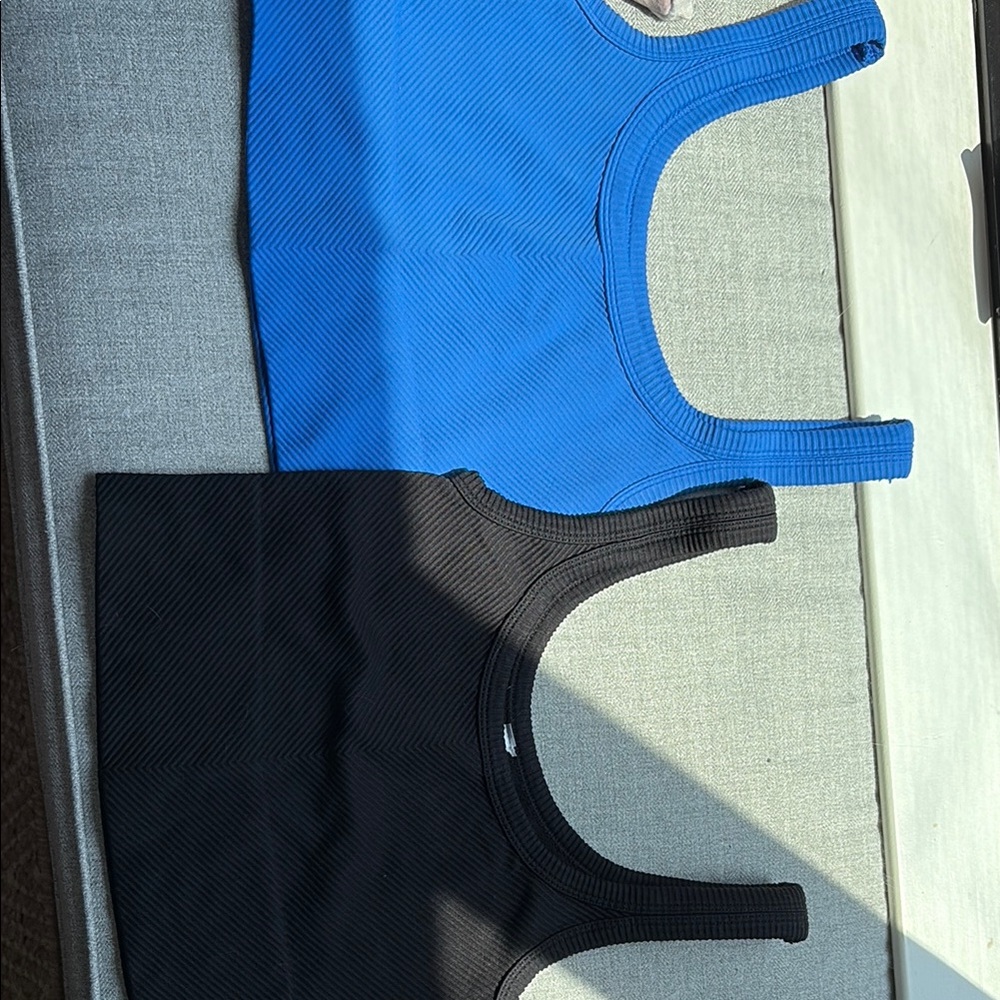 Blue and Black Ribbed Tank Tops